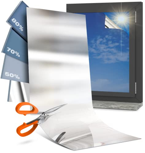 SA ROCA 28,68€/m² Spiegelfolie für Fenster im Zuschnitt - Als Sichtschutzfolie & Sonnenschutzfolie I Hitzeabweisende Fensterfolie Blickdicht von außen I Hitzeschutz Folie Fenster [50% I LFM x 61cm]