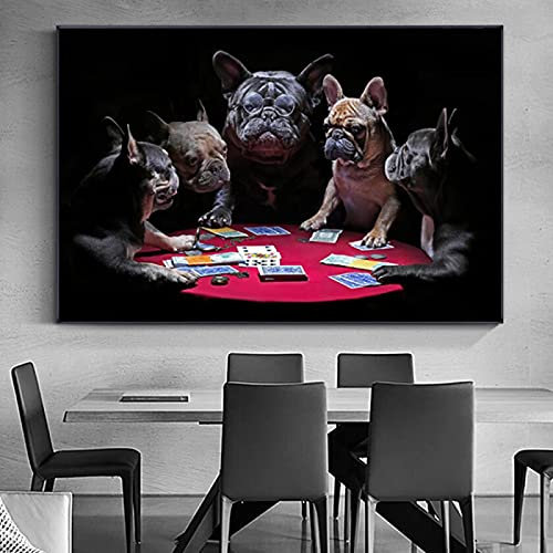 dsdsgog Bulldogs Spielkarten Moderne Lustige Tierkunst Poster Und Drucke Leinwand Malerei Wandbild Für Wohnzimmer Wohnkultur 70x100cm Rahmenlos