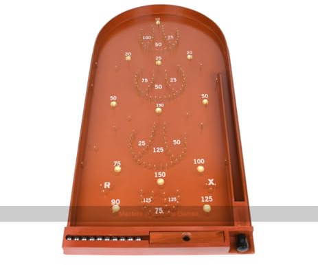 Masters Classic Pin Bagatelle Game - With Spring Plunger (brown) | Full size (71 x 35cm) - Premium Quality Wooden Game - Traditional tabletop game