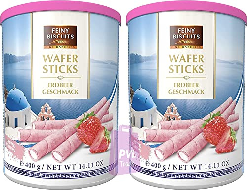 Lot de 2 rouleaux de gaufrette avec crème aromatisée à la fraise 400 g