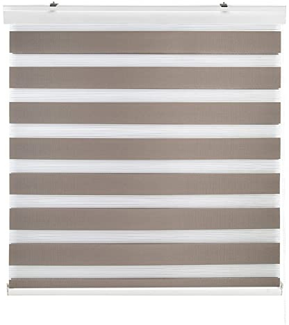 Estoralis | Sansa | Doppelrollo mit Weiss Kassette | Doppelter Stoff, Tag und Nacht | Farbe - Hellbraun | 145 x 180 cm. (Breite/Höhe) Stoffgröße 142 x 175 cm. | Rollos für Fenster und Türen