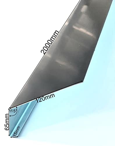 Traufblech 2 Meter lang, Traufeinlauf 120mm x 65mm, Winkel 115° Rinneneinlauf Dach-Rinnen-Einhang Dachblech Trauf-Dichtung in grau anthrazit RAL 7016 (120 x 65 x 2.000mm mit 115°)
