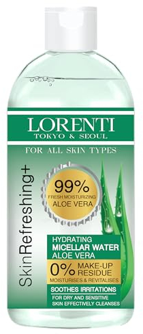 Lorenti Skin+ Micellar Water For Waterproof Makeup | Facial Cleanser & Makeup Remover | 0% Make-Up Residue | Any Skin Type 13.5 Fl Oz Aloe Vera 400 ml