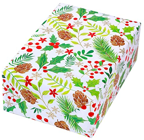 JUNG SCHÖNER VERPACKEN Geschenkpapier Weihnachten, Motiv Vermont, 50 cm x 50 m, Sterne in Gold mit weihnachtlichen Motiven auf hochwertigem 90 g/qm-Papier. Weihnachtsgeschenkpapier.