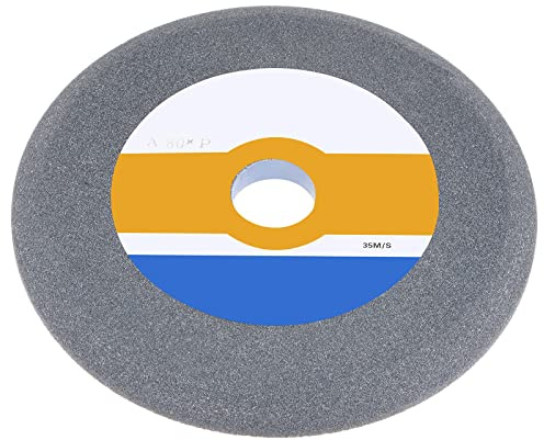 sourcing map Meule d'établi 200 mm x 32 mm grain 80 de 1,3 cm d'épaisseur Arbre de 3,8 cm en oxyde d'aluminium Meule de meulage et de coupe pour machines de voitures, gris