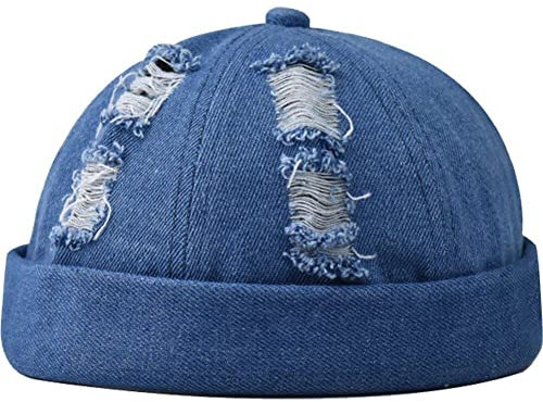 Lipfer Randless Hüte Für Männer Frauen Vintage Denim Docker Beanie Cap No Rand Hut Verstellbarer Rollschädelschädelcap