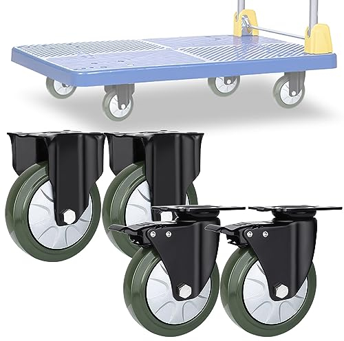 4er SET Schwerlastrollen 75mm 100mm 125mm 150mm Vollgummi Rollen, 360°Drehbar Leise Pannensichere Lenkrolle, Ersatz Rollen Mit Bremse, Für Trolleys, Möbelroller, Werkbank Rollen ( Color : Fixed+Brake