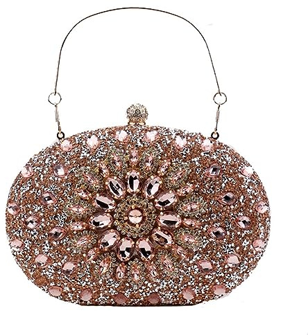 Yurosiay Bunt Strass Abendtasche Glitzer Kristall Handtasche Diamant Clutch Abendtasche Mit Abnehmbarer Griff Schulterkette Elegant Kettentasche Umhängetasche für Hochzeit Abschlussball Roségold
