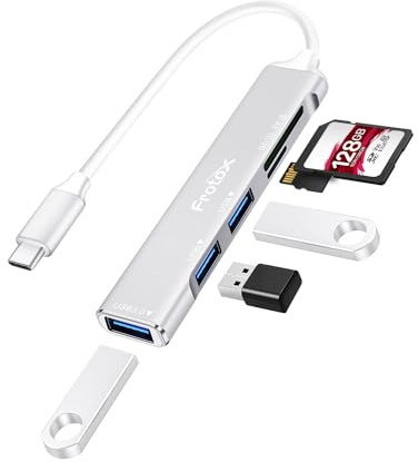SD Kartenleser, 5 in 1 USB C Adapter mit SD/Micro SD Kartenlesegerät, 1 USB 3.0, 2 USB 2.0, Multiport USB C SD Card Reader für SD, MMC, Micro SD, TF, SDXC, SDHC, Micro SDHC, Micro SDXC (Silbrig)