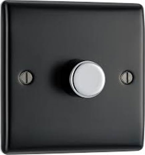 BG Electrical Nexus Metal 400W Single Dimmer Light Switch | 2-Way Push On/Off | Compatible with LED and Halogen Lamps | Matt Black Brushed Iridium Effect
