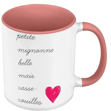 Fabulous Mug de Couleur Qualité Premium Rose - Petite Mignonne Belle mais Casse-Couilles avec Coeur - Tasse avec anse et intérieur de couleur