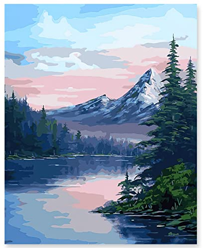 gelrovaled målning efter siffror vuxna, gör-det-själv handmålad oljemålning kit för nybörjare och vuxna med 3 penslar och akrylfärg, utan ram 40 x 50 cm (berg)