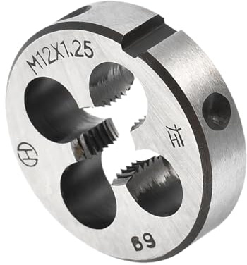 CoCud Rundes Gewindereparatur-Schneideisen, M12x1.25 Schneideisen 38mm Außendurchmesser, Legierter Werkzeugstahl Linksgewinde-Zylindrisches Gewindewerkzeug mit 4 Spanlöchern