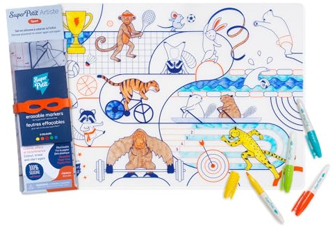 SUPER PETIT - Set De Table À Colorier - Sport - 5 Feutres Et Bracelet Fournis - Facile à Nettoyer - Réutilisable - Antibactérien - À Partir De 3 Ans