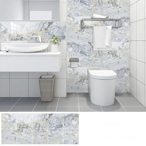Fliesenaufkleber Grauer Marmor Selbstklebende Klebefliesen, Wandfliesen Aufkleber,Wasserdicht Fliesensticker Fur Kuche Badezimmer Dekorative Stickerfliesen,Wohnzimmer Dekoration10X10Cm