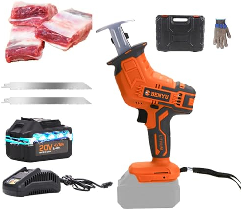 Sierra de hueso eléctrico inalámbrico de 48V para carne y huesos: sierra recíproca de acero inoxidable para uso en el hogar con 2xbaterías+2x225mm de cuchillas, filete, patas de pollo