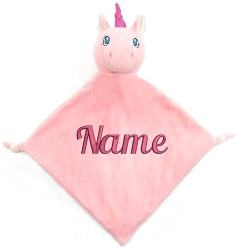 Elefantasie Personalisiertes Schnuffeltuch weiches Kuscheltuch mit Name Bestickt Schnuffeltier Schlafhilfe Tröster Geschenk zur Geburt Einhorn rosa