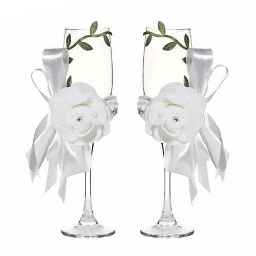 Romantic LOVE Verres À Champagne Décoratifs En Ruban, Verres À Vin, Flûtes À Champagne Faites À La Main Pour Les Mariés, Pour Griller, Cadeaux De Mariage Pour Couples (Blanc-C)
