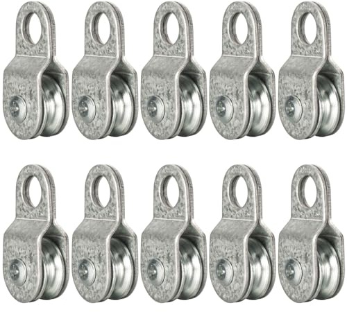 SHINICO 4 Pack Small Snatch Cable Pulley Block for 7mm / 0.29 Inch Wire Rope, Single Pulley Wheel Bearing Inside, Load 70 Lb 10Pack