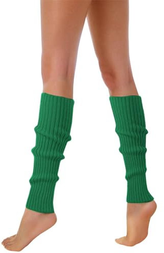 Beinstulpen für Damen, 80er-, 90er-Jahre-Beinstulpen für Damen, gerippt, stylisches Accessoire, bunt, fluoreszierend, Wolle, gestrickt, Sockenärmel, Wollsocken, Damen, grün, One size