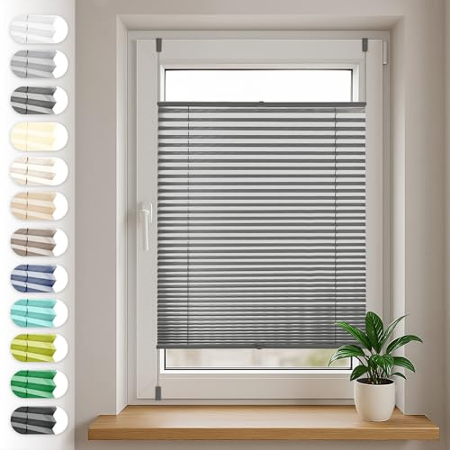 Sonello Plissee Klemmfix ohne Bohren 60cm x 100cm Anthrazit/Dunkelgrau Faltrollo Plisseerollo Jalousie für Tür & Fenster Blickdicht Sichtschutz Sonnenschutz Fertifplissee Rollo