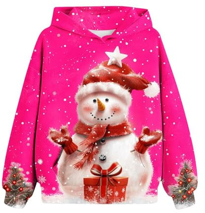 Generisch Weihnachten Hoodie Madchen Pullover Kinder Klamotten Bedrucktes Sweatshirt Mode Niedliche Weihnachtspullover Lässig Loose Kapuzenpullover Kleidung Bekleidung Oberteile Rosa,140