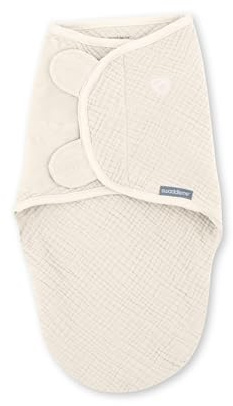 Ingenuity SwaddleMe Original Musselin Baby Pucksack 0-3 Monate, 100% Baumwolle, Verbessert den Schlaf & Beruhigt den Moro-Reflex, 1,5 TOG - Creme