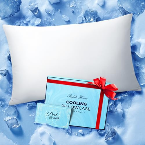 Ice Cooling Pillowcase for Hot Sleepers, Instantly Cool, Stays Cold All Night, Softer Than Silk Pillow Cases, Pillow Covers with Invisible Zipper, Gift for Men & Women - Standard Size, White (1 Pack)