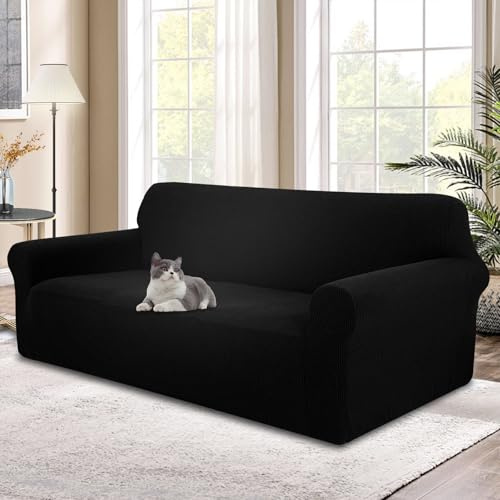 Luxshare Home Stretch Sofaüberzug waschbar Rutschfester Möbelschutz mit elastischem Bund & Schaumstoff Kratzfester Sofabezug für Kinder,Hunde und Haustiere(XL Large/Black)