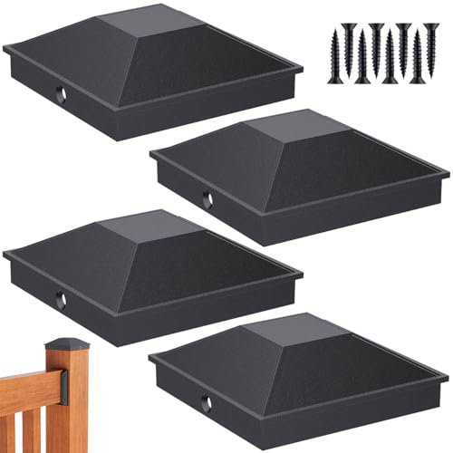 Goovilla 4x4 Post Caps Black(Actual 3.5 x 3.5), 4 Pack Aluminum Metal Fence Post Caps with 8 Screws and Easy Installation, Waterproof Deck Post Caps with Fade-Resistant Coating, Protect Wood Post