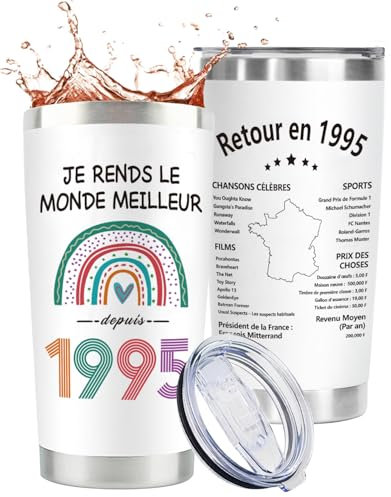 CoCoCherry Cadeau Femme 30 Ans - Mug En Acier Inoxydable Personnalisé Pour L'Anniversaire De 1995, Idées Cadeau 30 Ans Femme (1995)