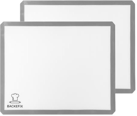Backefix 2x Silikon Backmatte 40x30 cm | hochwertige wiederverwendbare Silikonbackmatte Schadstoff frei | spülmaschinenfest, zuschneidbar | umweltbewusst und gesund backen mit Dauerbackmatte