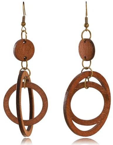 Wooden Round Earrings Handmade Lightweight Vintage Bohemian Dangle Drop Earrings for Women Jewelry Gifts (Wooden Round Earrings)