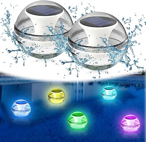 mizikuu Illuminazione solare per piscina, 2 pezzi, a LED galleggiante, subacquea, luce solare, illuminazione per laghetti, luce d'acqua multicolore, accessorio per piscina, stagno, fiori da giardino
