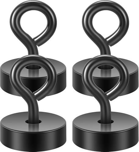 Neosmuk Magnetische Ringhaken, 18kg Heavy Duty Extra starker Magnethaken mit Ringschraube für Kreuzfahrtkabine, Magnetösenaufhänger zum Aufhängen, Cruise Essentials Haken (Schwarz, 4er Pack)