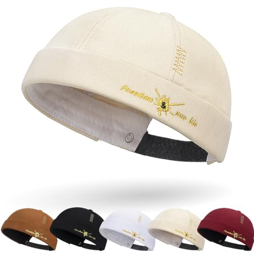 Casquette Docker Coton Bonnet Docker Unique Street Décontracté Brimless Chapeau Beanie Baseball Cap Casquette sans Visière Homme Femme Bonnet de Docker Coton Rétro Docker Hat Cuffed Brimless Hat