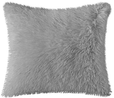 DJDEA Housse de Coussin Fourrure Moelleux 65 x 65 cm, Lot de 2 Super Doux Housse Coussins de Canapé avec Fermeture éclair, Décoration Housse Coussin canapé Canape Salon Chambre (Gris)