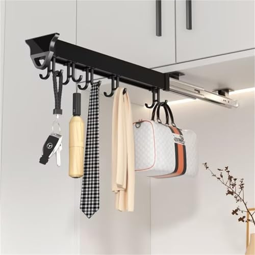 Soporte Extraíble para Escobas Y Trapeadores, Organizador Extraíble De Ollas Y Sartenes, Riel para Colgar Soporte De Armario De Aleación De Aluminio con Ganchos Ajustables(20.07in-18 Hook)