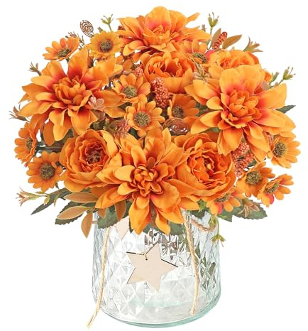 DEMIUKO 2 fasci di fiori artificiali arancioni peonie bouquet primaverili fiori artificiali come veri fiori di seta per interni ed esterni, per organizzare matrimoni, feste, cucina, tavolo