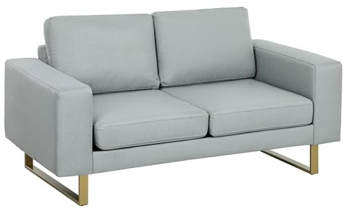 HOMCOM 2 Sitzer Sofa Zweisitzer Stoffsofa mit Kissen Armlehne Leinenoptik für Schlafzimmer 145 x 82 x 78 cm Hellgrau