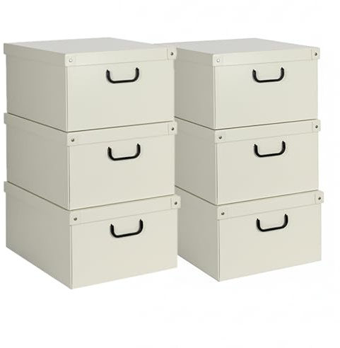 Lavatelli 6er Set Schrank-Organizer Karton mit Deckel – Große Aufbewahrungsboxen für Kleidung, Wäsche, Saisonware Beige 39x50x24 cm | Ordnungsbox aus Karton mit Deckel, 6er Set Boxen à 39x50x24 cm, für Kleidung und Decken Made in Italy