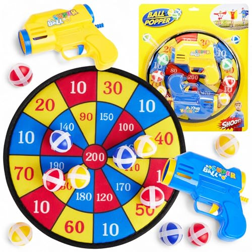 MIJOMA Ball-Popper Zielscheibe Set – 2 Spielzeug-Pistolen + 6 Klettbälle, Ø ca. 28 cm – Kinder-Dart für Indoor/Outdoor, Partyspiel, Geschicklichkeit