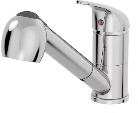 MOKEKA Rubinetto Cucina con Doccetta Estraibile, Miscelatore Monocomando Girevole a 360°, Acqua Calda/Fredda Regolabile, Design Moderno Cromato a Risparmio Idrico