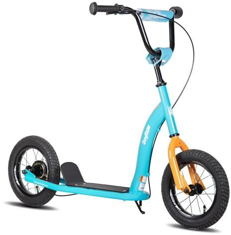 JOYSTAR Kick Scooter för barn från 5 + år, lätt skoter med justerbart styre, 2-hjuls skoter för pojkar och flickor, 30 cm uppblåsbara hjul bak, trumbromsar, blå