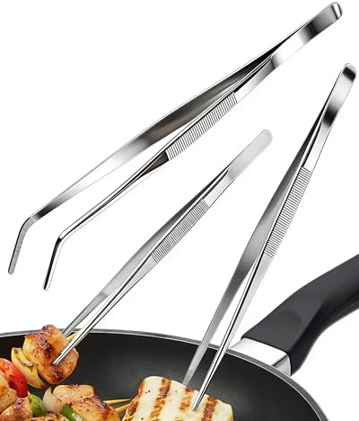 3 Pièces Pince Cuisine Inox, Pinces de Précision Cuisine, Longueur 30 cm * 2 & 20 cm * 1, Avec Pointes Dentelées Précises, Adaptées pour Cuisiner, Griller, Garnir et Servir les Aliments