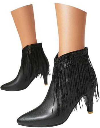 EQWIGKEIT Stivali con glitter da donna con paillette, stivali invernali corti, con tacco a blocco, comodi con tacco alla caviglia, stivaletti leggeri, eleganti, B1 nero., 44 EU