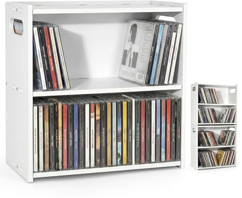 LOSADY Stackable Double Layer CD Storage Racks, CD Holder for CD Cases, Holds 58 CD Cases, Space-Saving CD Case Organizer for Home & Theatre Room