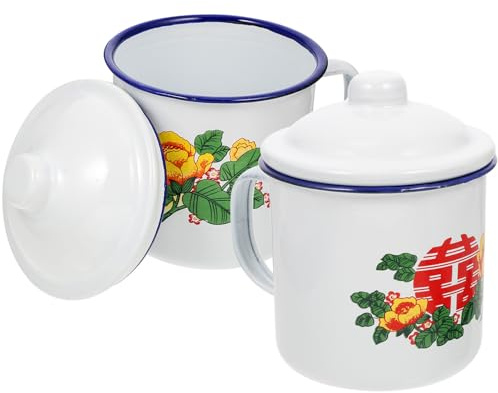 TOYANDONA 2 Tazas Esmaltadas Estilo Chino Diseño Antiguo, Recipientes Portátiles para Té en Eventos y Reuniones, Tamaño Compacto y Decoración Clásica Estilo Aleatorio