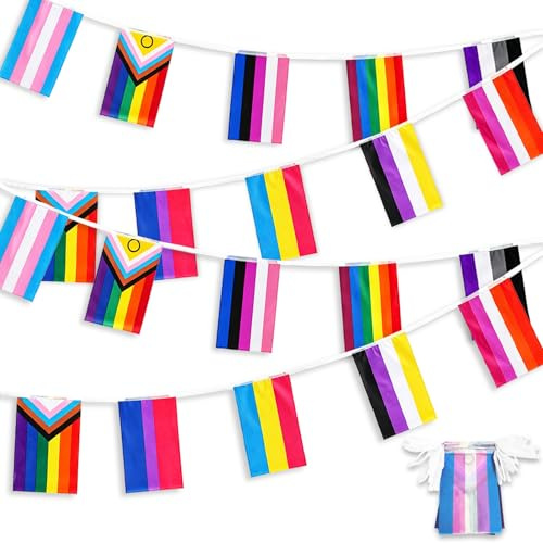 QIANAI 10 m Bandera Arcoíris, Arco Iris Pride Month Lgbt, Bandera del Orgullo Gay, Banderines Festival, Bandera Arcoíris Multicolor del Camarada, Bandiera Manica a Vento Colorato Arcobaleno Appeso