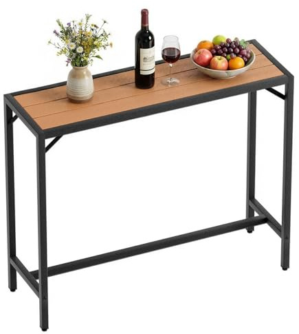 Clevich Ståbord, väderbeständigt, 120 x 38 x 98 cm, barbord utomhus med justerbara golvkuddar, bistrobord med metallram, högbord, balkong för kök, vardagsrum, trädgårdsbar, festbord, träfärg